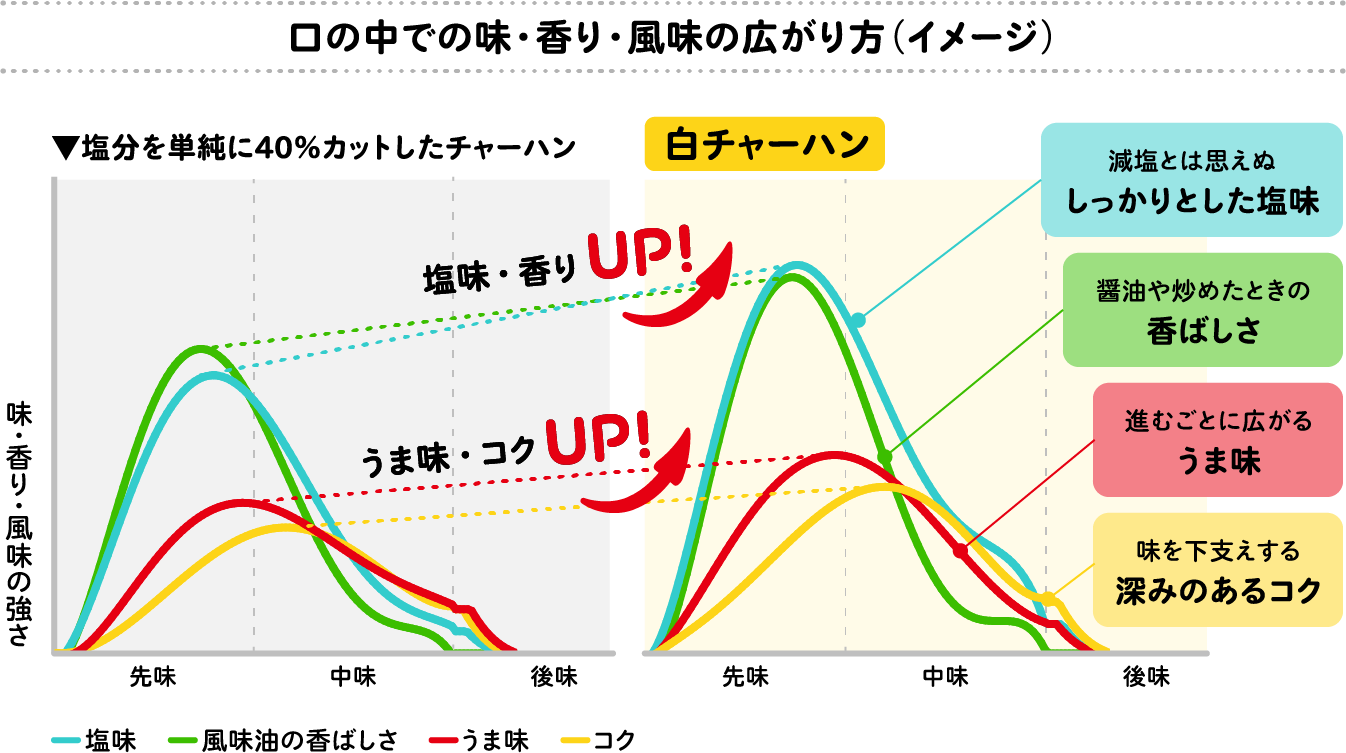 口の中での味・香り・風味の広がり方(イメージ)