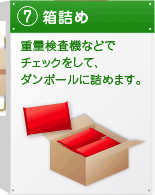7.箱詰め　重量検査機などで、チェックをして、ダンボールに詰めます。